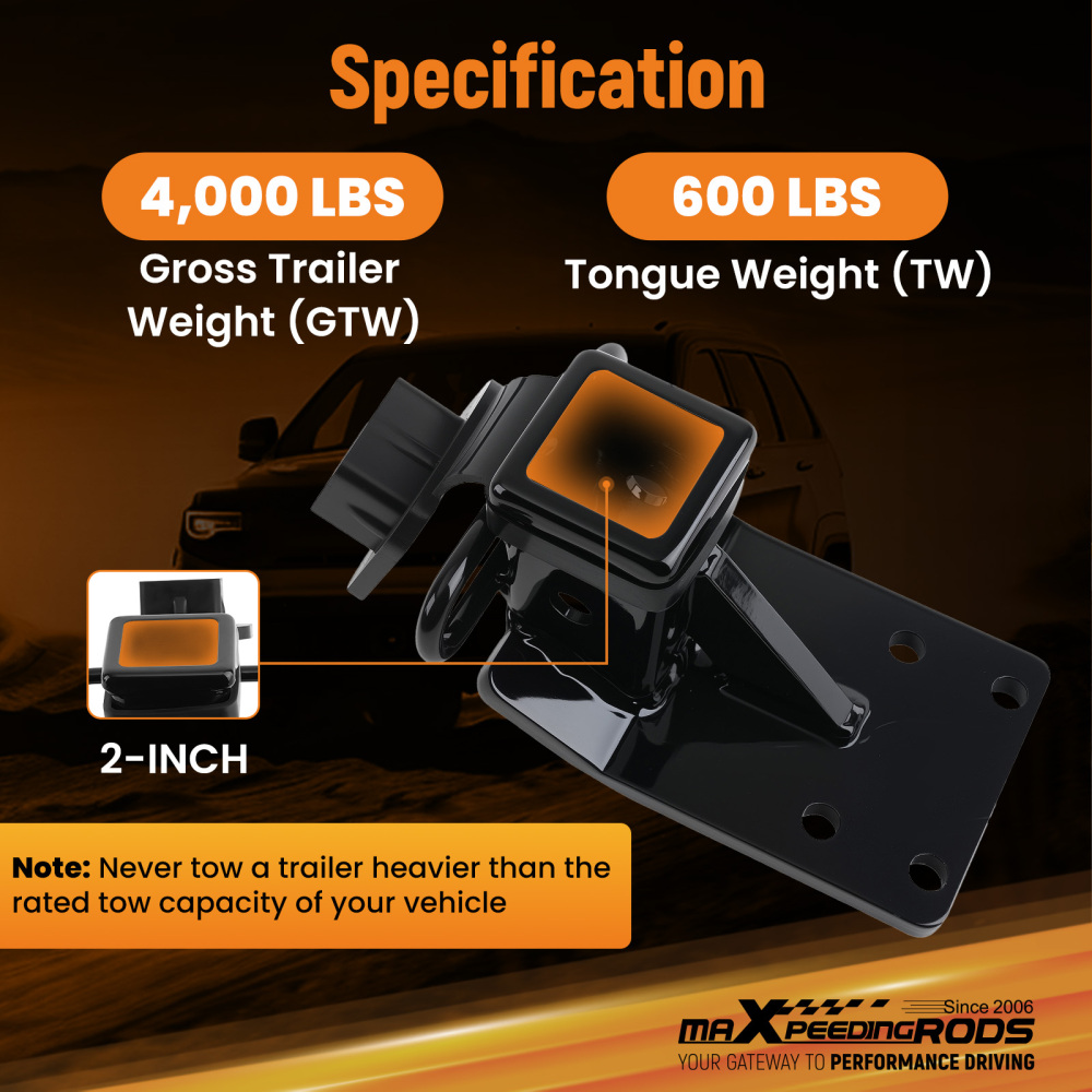 Class 3 Rear Hitch compatible for Mitsubishi Montero 1992-00 2 Receiver Tube Carbon Steel