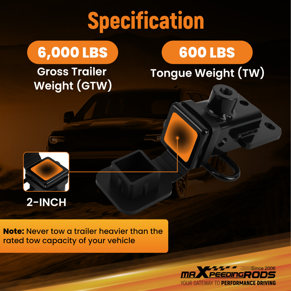 6000 lbs Class 3 Trailer Hitch 2-Inch Receiver compatible for Dodge Ram 1500 19-2024