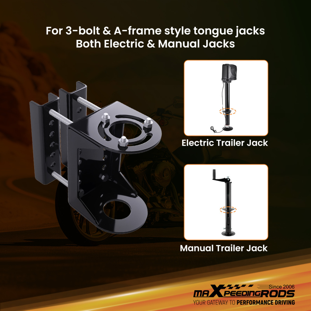 Trailer Jack Mount Plate Kit for A-Frame Tongue 3-Bolt Pattern Steel Black