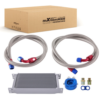 AN10 19 Row Engine Oil Cooler Kit Stainless Steel Braided Hose Universal Silver
