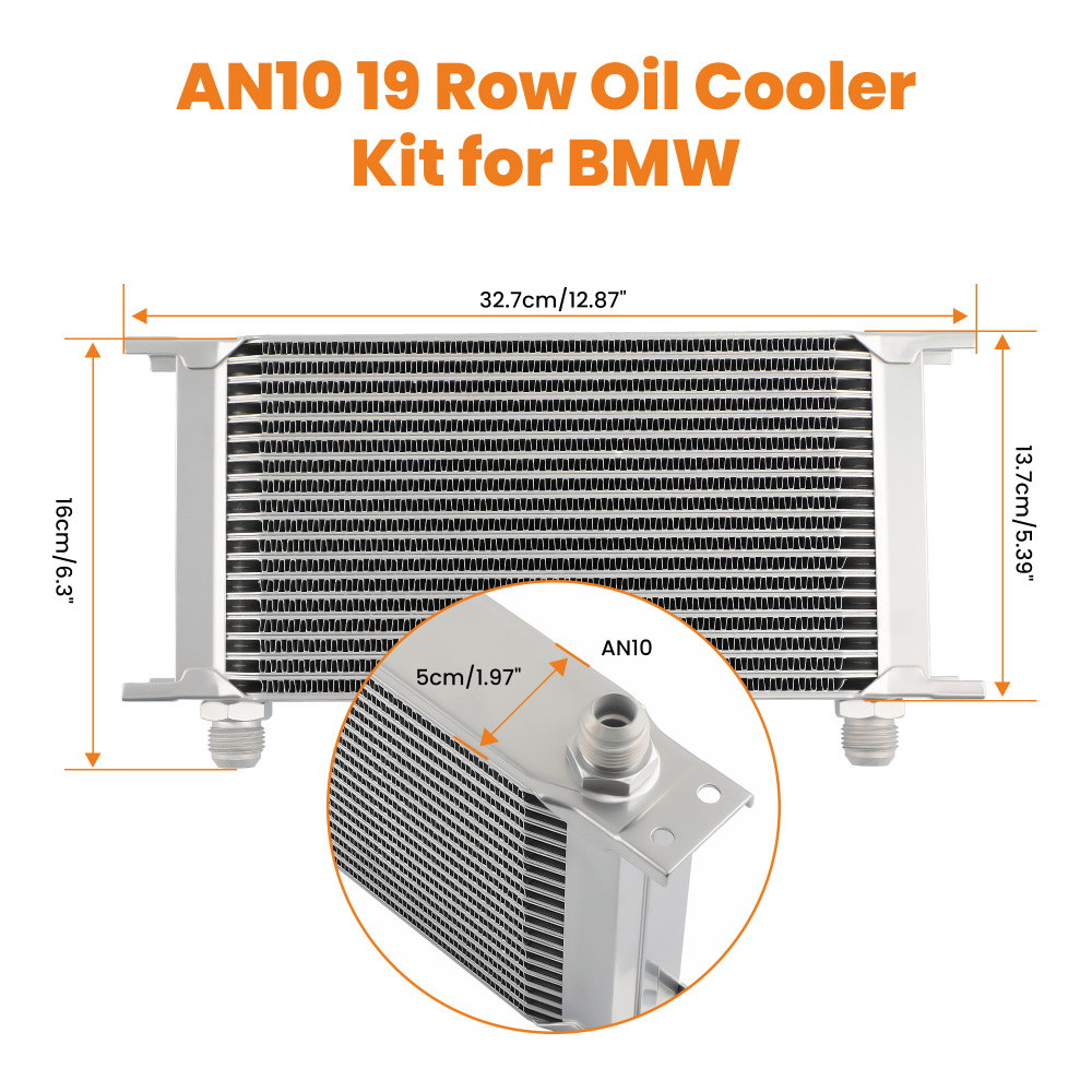 AN10 19 Row Engine Oil Cooler Kit Stainless Steel Braided Hose Universal Silver
