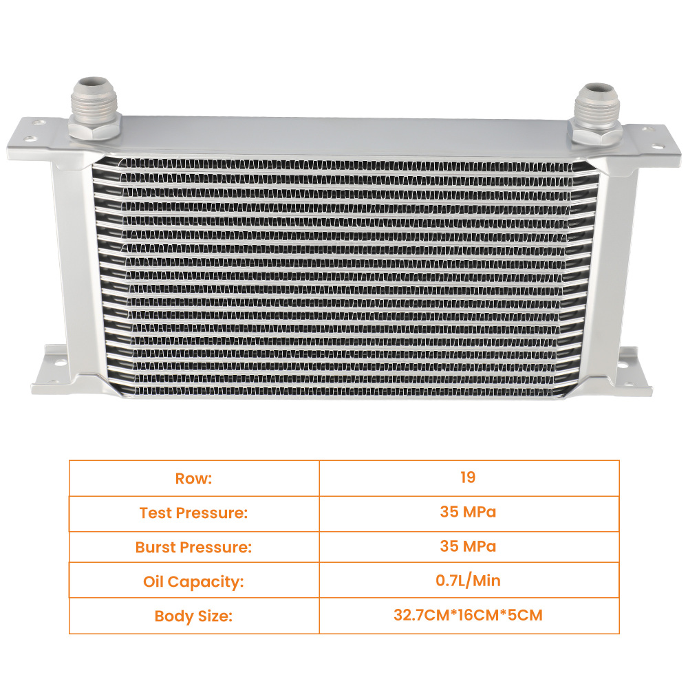AN10 19 Row Engine Oil Cooler Kit Stainless Steel Braided Hose Universal Silver