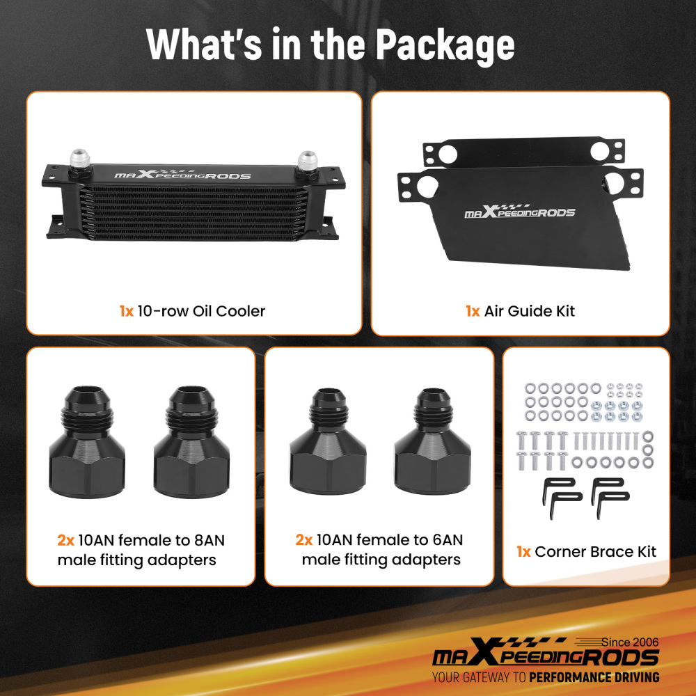 10-Row Engine Oil Cooler Kit Universal Fit with AN10 FittingsAir Guide System