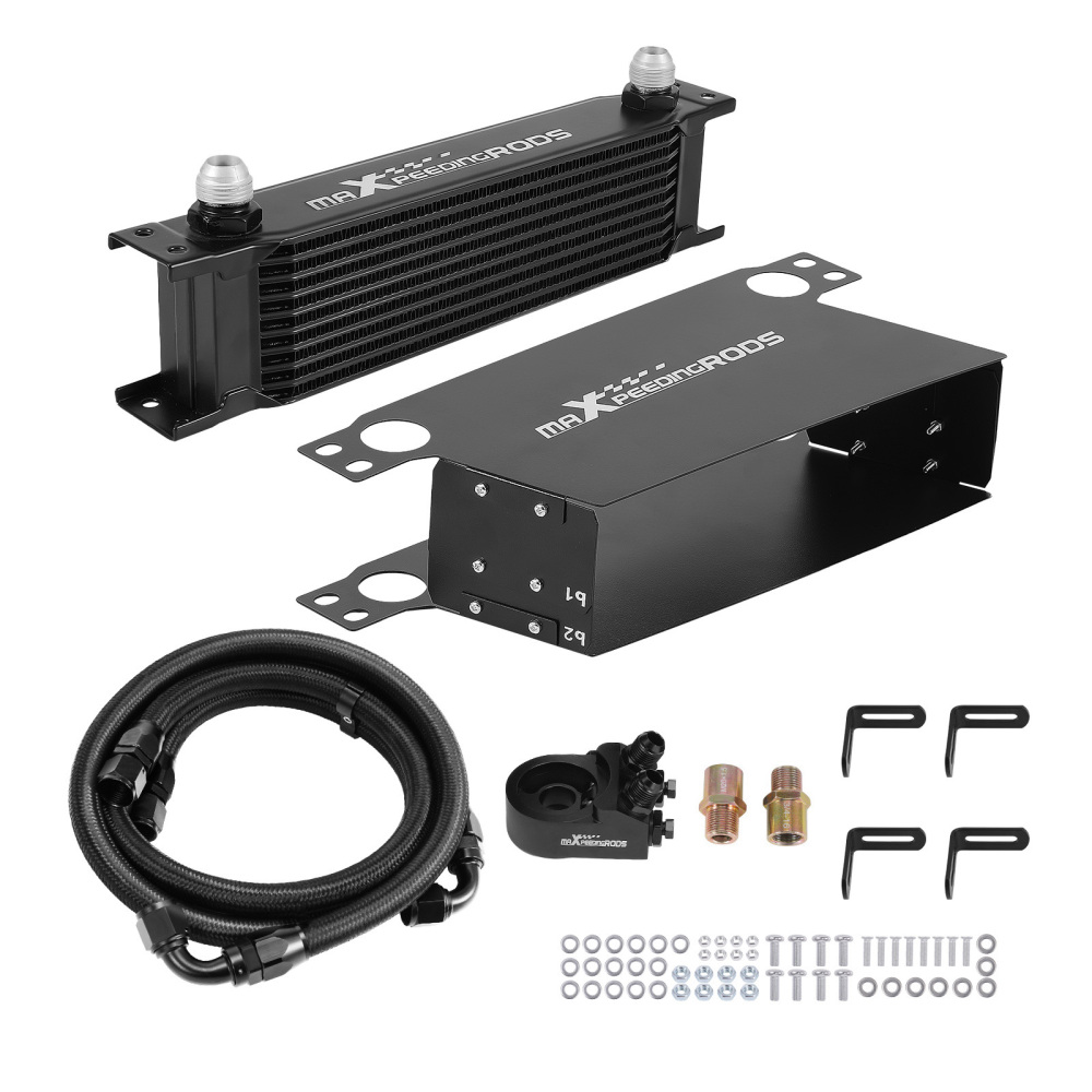 10-Row Engine Oil Cooler Kit AN10 Universal Fit with Thermostatic Control System