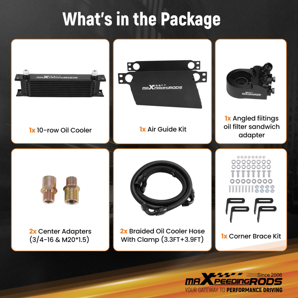 10-Row Engine Oil Cooler Kit AN10 Universal Fit with Thermostatic Control System