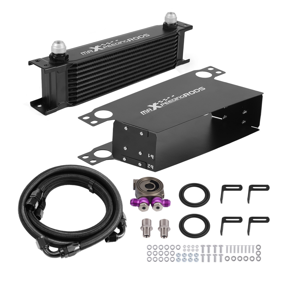 Universal 10 Row Engine Oil Cooler Kit AN10 Aluminium Transmission Radiator UK