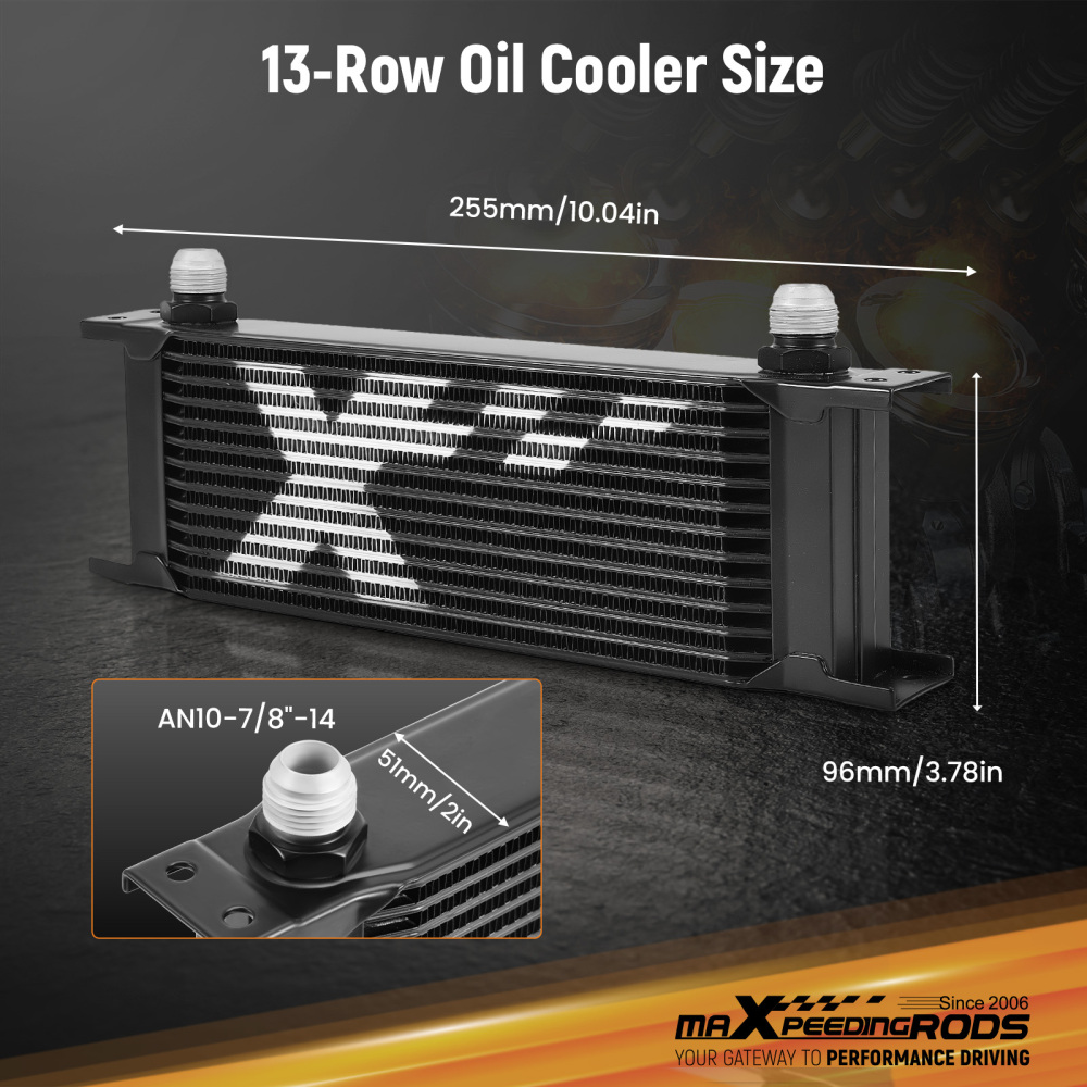 13 Row Transmission Oil Cooler Kit Universal 10 AN Aluminum Engine Cooler Black