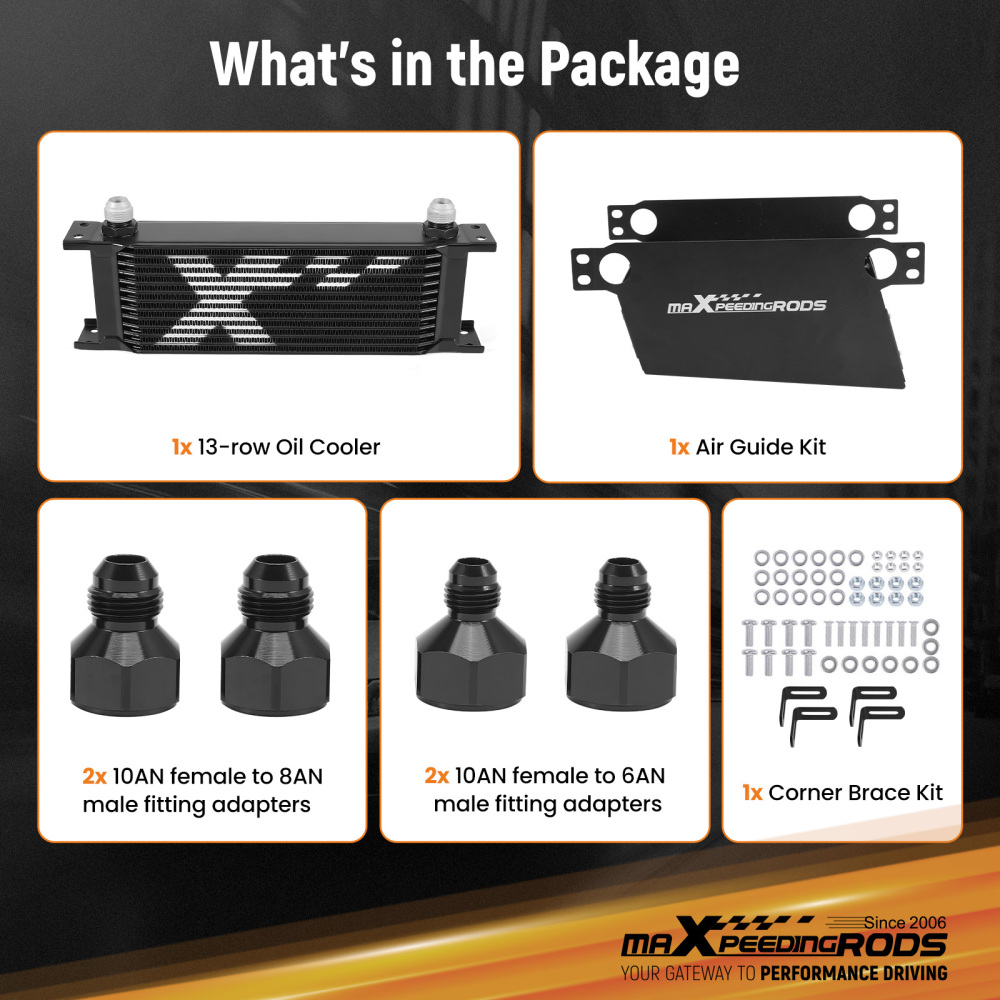 13 Row Transmission Oil Cooler Kit Universal 10 AN Aluminum Engine Cooler Black