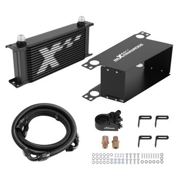 16 Row Universal Engine Oil Cooler Kit AN10 With Thermostatic Adapter Aluminium