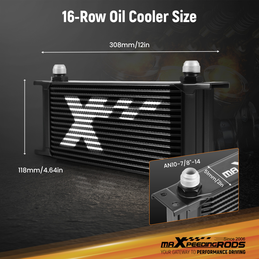 16 Row Universal Engine Oil Cooler Kit AN10 With Thermostatic Adapter Aluminium