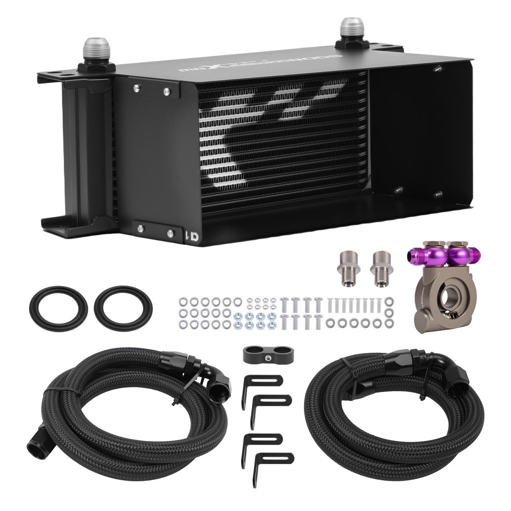 Universal 16 Row Engine Transmission Oil Cooler Kit AN10 Aluminium Thermostat