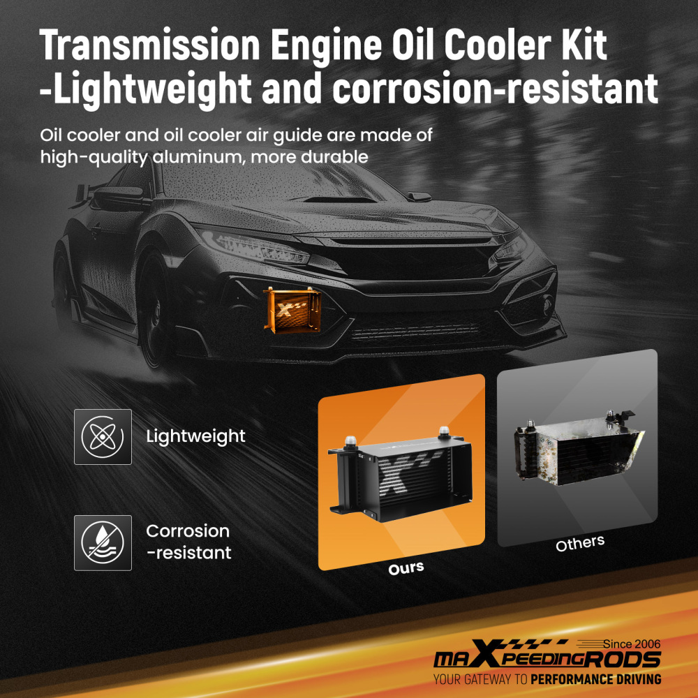 Universal 16 Row Engine Transmission Oil Cooler Kit AN10 Aluminium Thermostat