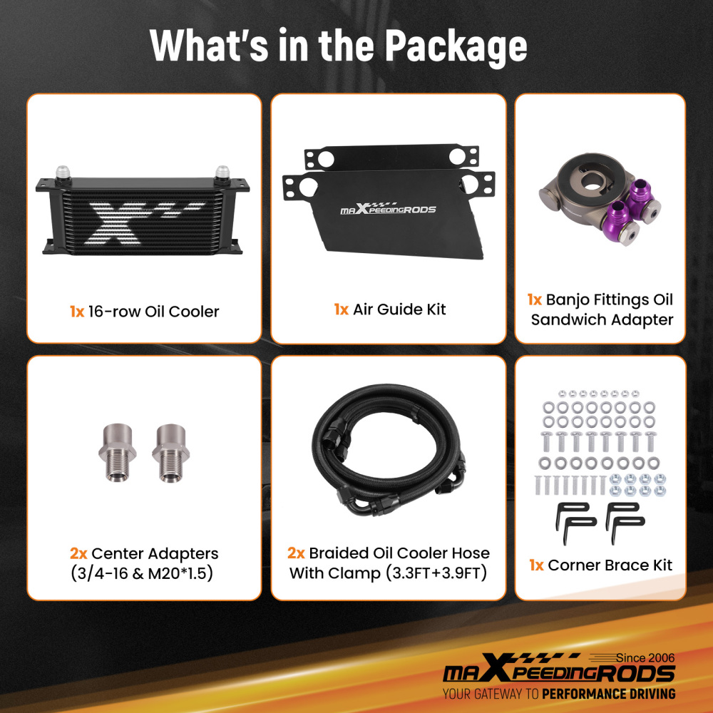 Universal 16 Row Engine Transmission Oil Cooler Kit AN10 Aluminium Thermostat