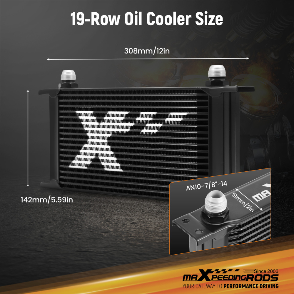 19-Row Engine Oil Cooler for Cars Universal with AN10Air Guide Kit