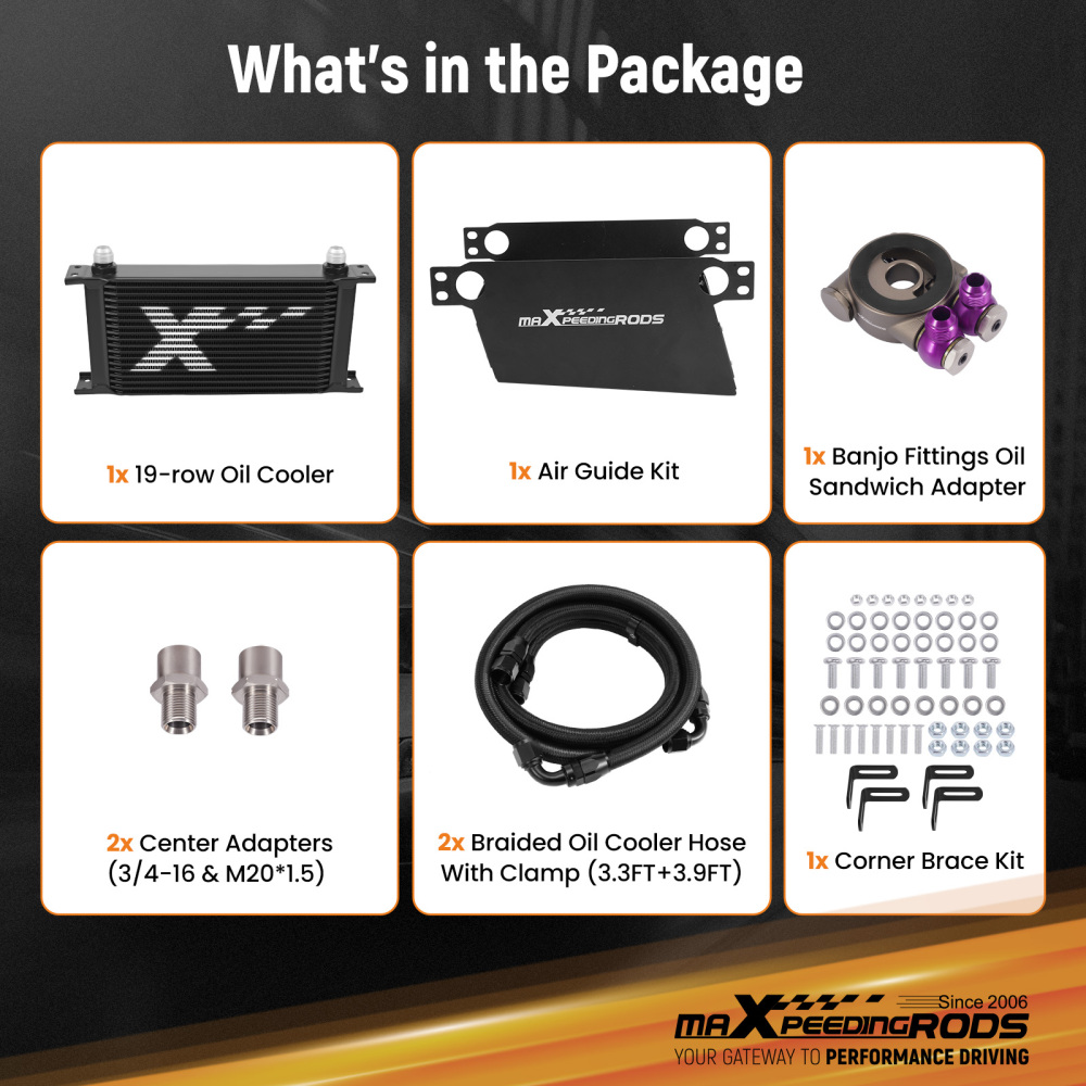 19-Row Engine Oil Cooler Kit Universal AN10 Fitting with Thermostatic Control