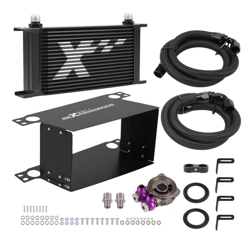 19-Row Engine Oil Cooler Kit Universal AN10 Fitting with Thermostatic Control