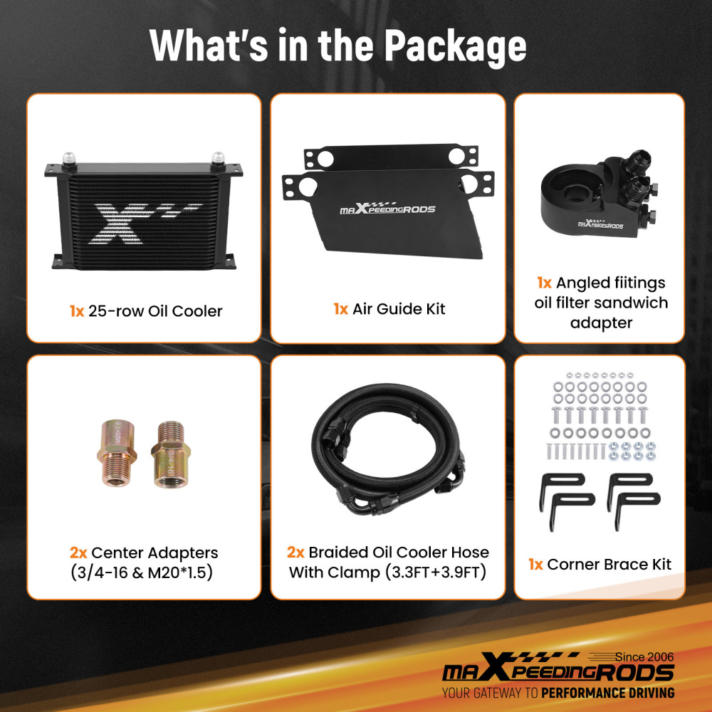 Universal 25 Row Aluminium Engine Oil Cooler Kit AN10 Thermostatic Adapter Hose