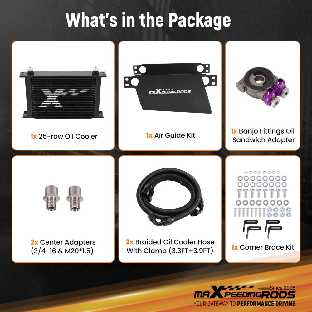 Universal 25 Row Engine Oil Cooler Kit AN10 Aluminium with Thermostatic Adapter