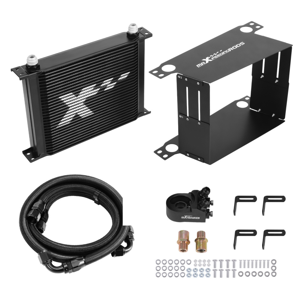 30 Row Universal Engine Oil Cooler Kit AN10 with Thermostatic Adapter Aluminium