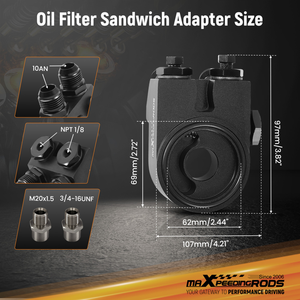 30Row Universal Engine Oil Cooler 10AN Black Aluminum Thermostatic Adapter Kit