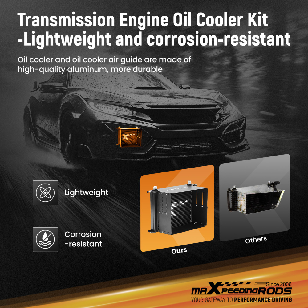 30Row Universal Engine Oil Cooler 10AN Black Aluminum Thermostatic Adapter Kit