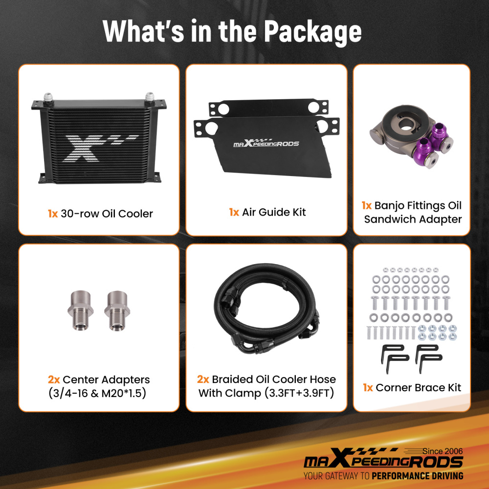 30 Row Universal Engine Oil Cooler Kit AN10 Aluminium Transmission Radiator Set