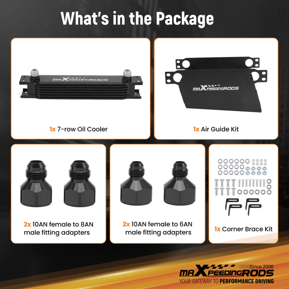 7-Row Aluminium Transmission Oil Cooler Kit AN-10 for Universal Fitment Brackets