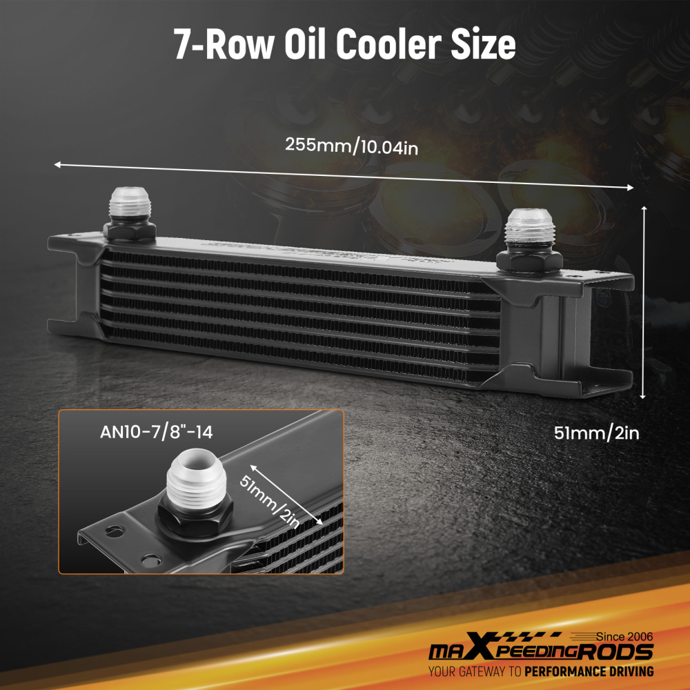 7-Row Aluminium Transmission Oil Cooler Kit AN-10 for Universal Fitment Brackets