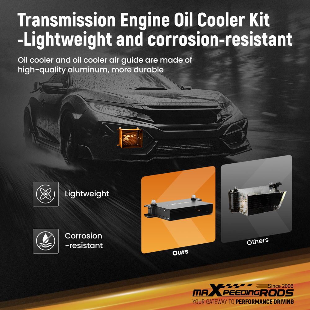 7-Row AN10 Engine Oil Cooler Kit for Universal Fit w/ Thermostatic Control Plate