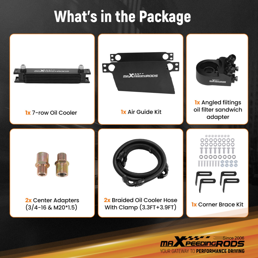 7-Row AN10 Engine Oil Cooler Kit for Universal Fit w/ Thermostatic Control Plate