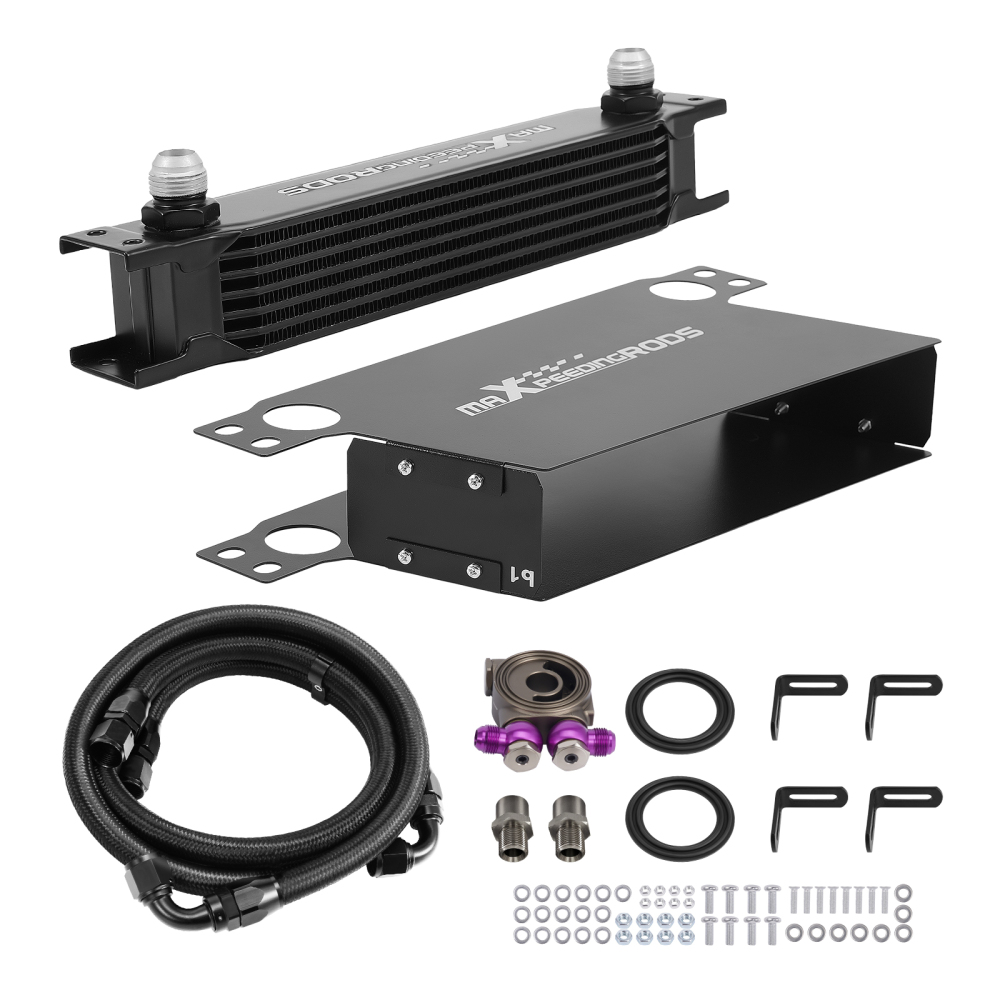 Universal 7 Row Engine Oil Cooler AN10 Fitting Thermostatic Adapter Aluminium