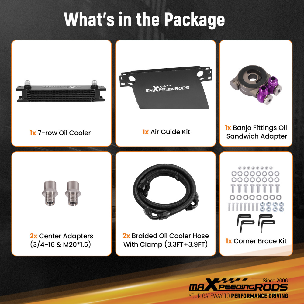 Universal 7 Row Engine Oil Cooler AN10 Fitting Thermostatic Adapter Aluminium