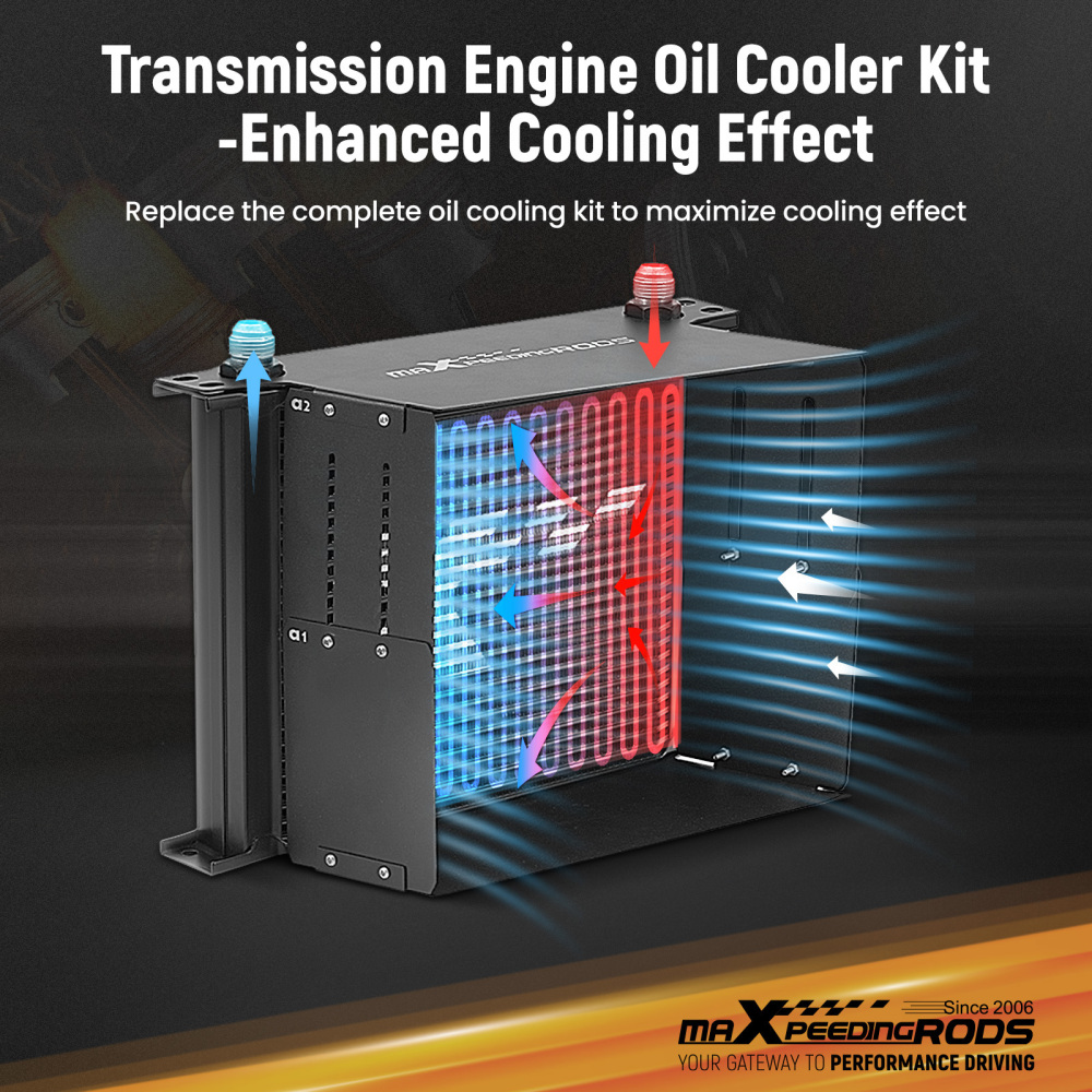 Universal 7 Row Engine Oil Cooler AN10 Fitting Thermostatic Adapter Aluminium