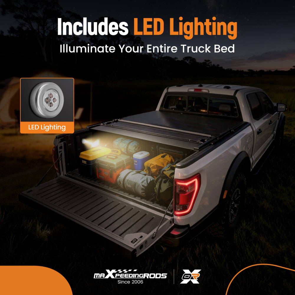 4-Fold Quad Truck Bed Tonneau Cover compatible for GMC Sierra 1500 5.8 2007-2026 W/LED Lamp