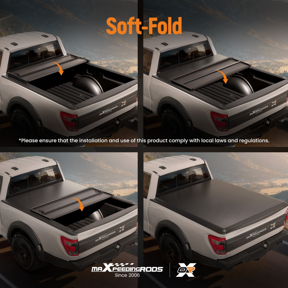 6.4 FT 4-Fold Soft Tonneau Cover compatible for Ram 1500 2500 3500 2003-2025W/LED Lamp