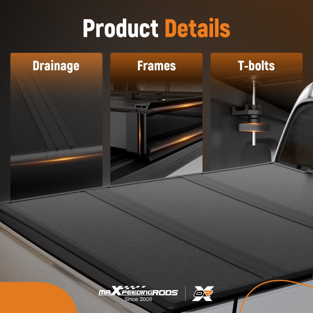 3-Fold Bed Cover compatible for Ford F-150/Compatible for Lincoln Mark LT 2004-2014 6.5ft Hard FRP