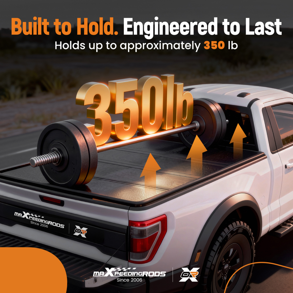 5.5ft Quad-Fold Tonneau Cover compatible for Ford F-150 2015-2025 Hard W/LED Lamp FRP+PP