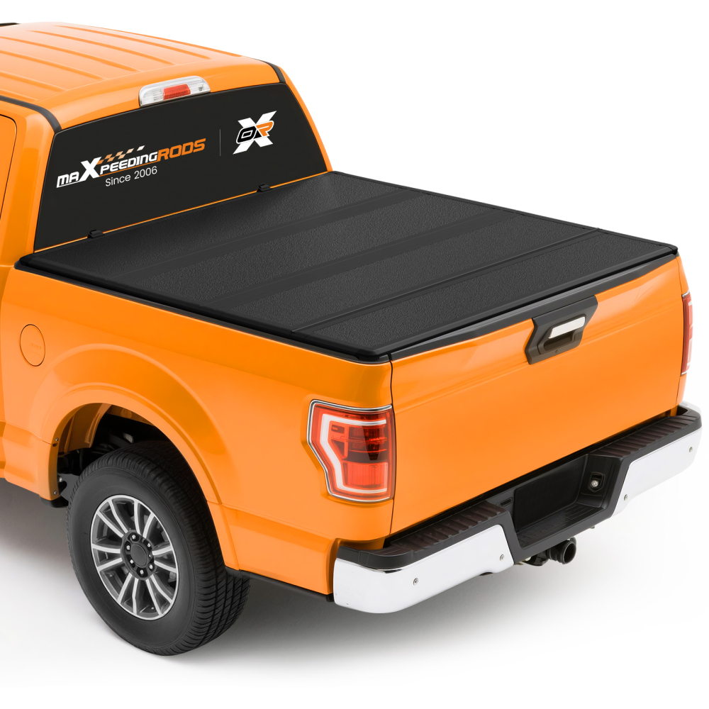 5.5ft Quad-Fold Tonneau Cover compatible for Ford F-150 2015-2025 Hard W/LED Lamp FRP+PP