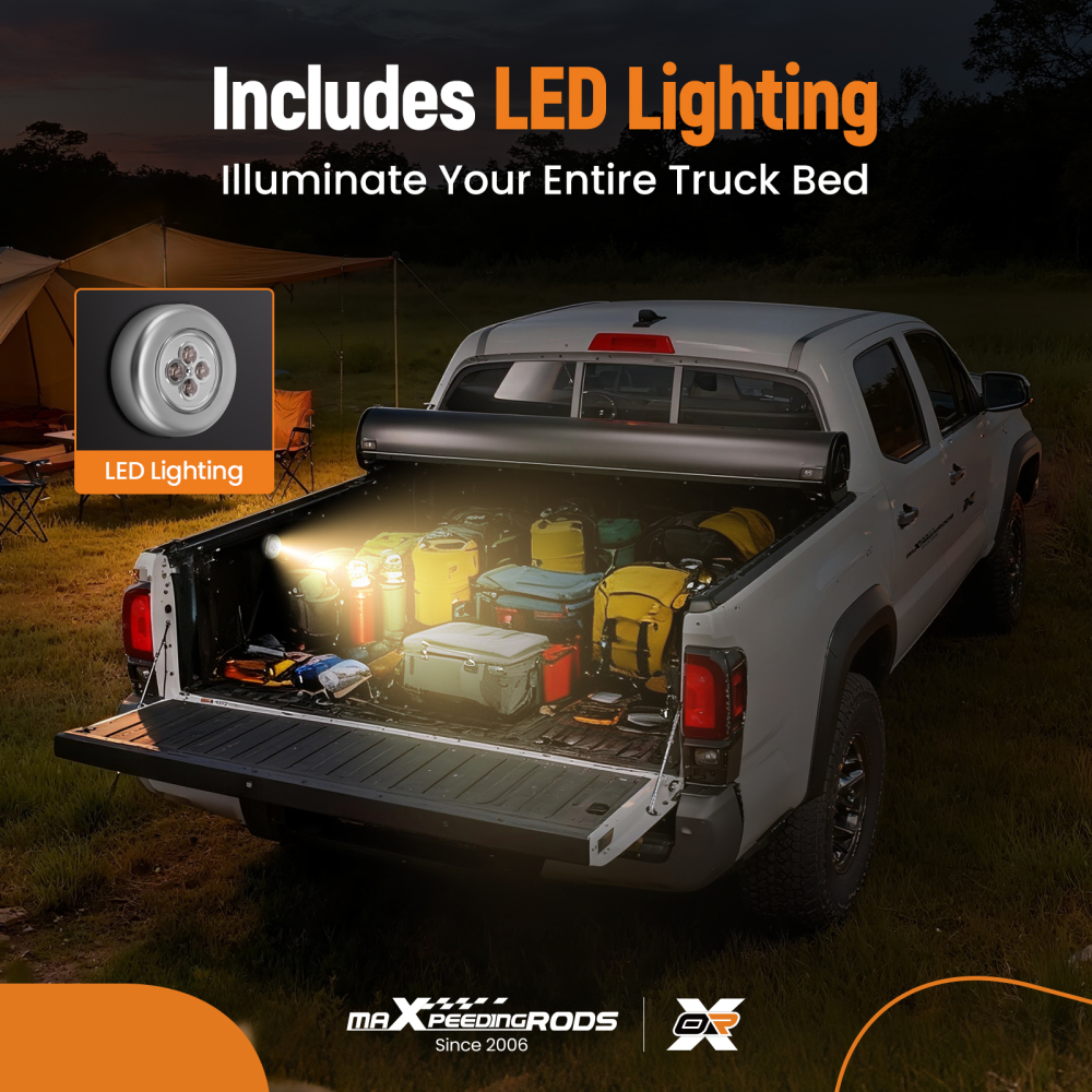 8ft Bed Soft Roll Up Tonneau Cover compatible for Ford F-150 2015-25 W/LED Lamp Black