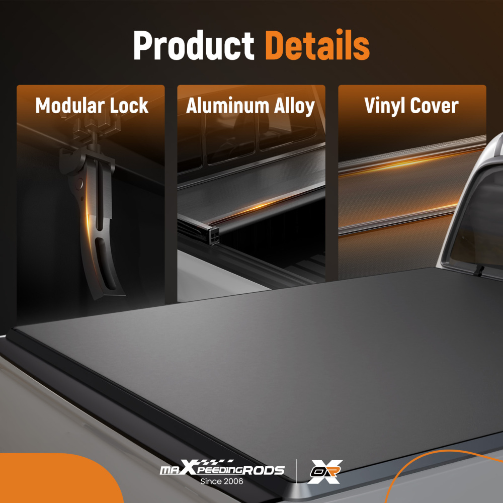 6 ftTruck Bed Soft Tri-Fold Tonneau Cover compatible for Toyota Tacoma 16-2025W/ Lamp