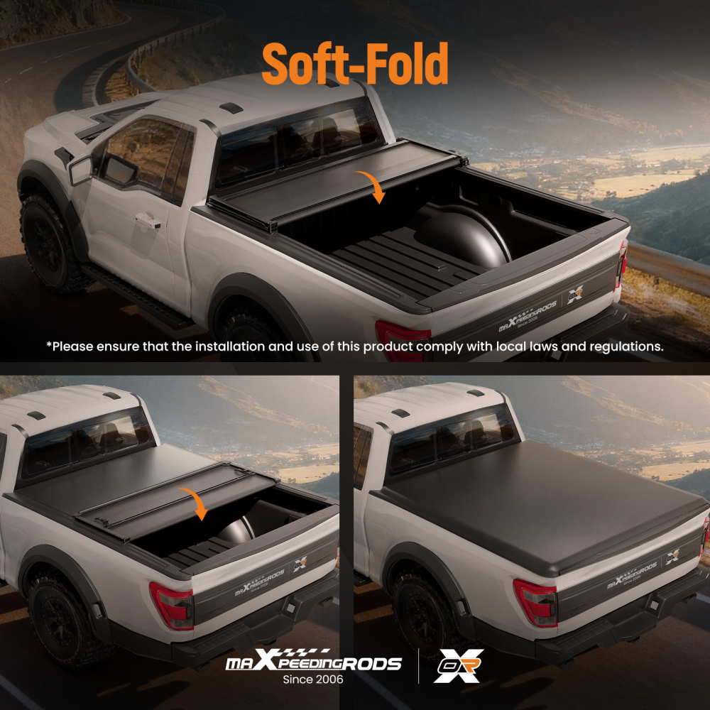 Tri-Fold Tonneau Cover compatible for Toyota Tundra 5.5ft Crew Max 2007-2025 Black W/ Lamp