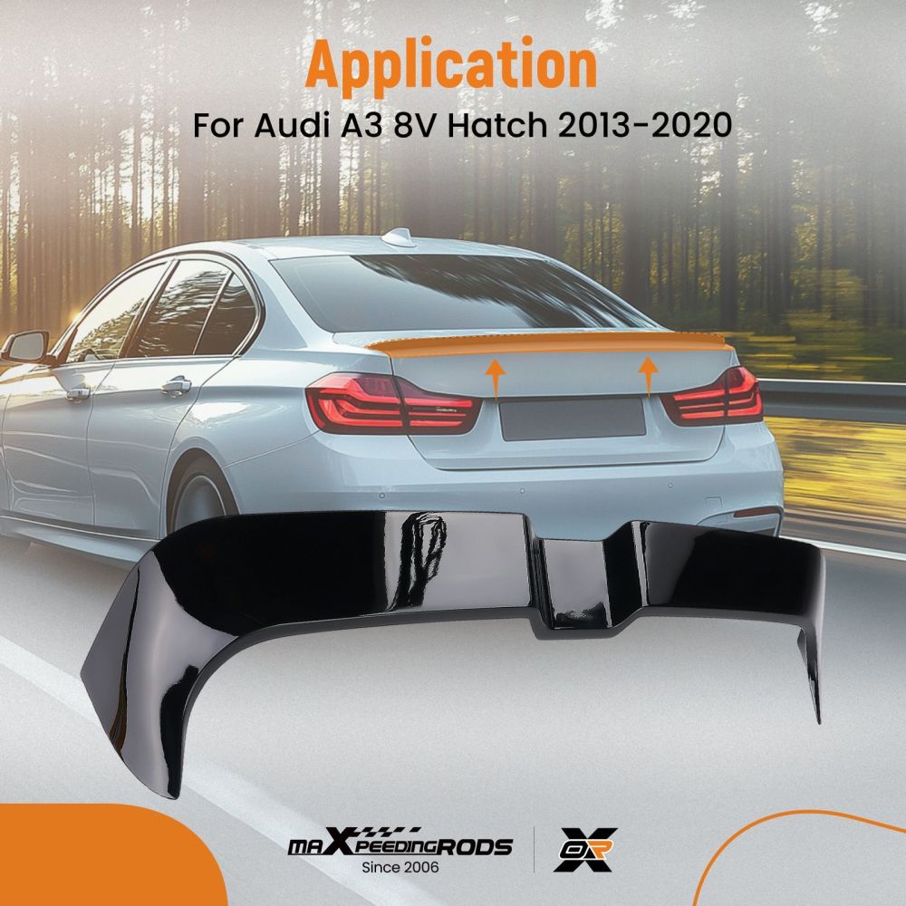 Rear Roof Trunk Lip Spoiler Wing compatible for Audi A3 8V Hatch 2013 2014 2015-2020 ABS