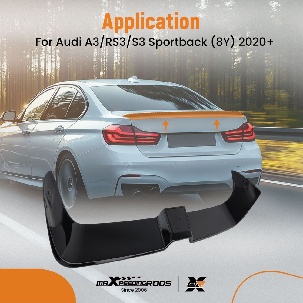 Trunk Wing compatible for Audi A3 RS3 S3 Sportback 8Y 2020 2021+ Black ABS Painted