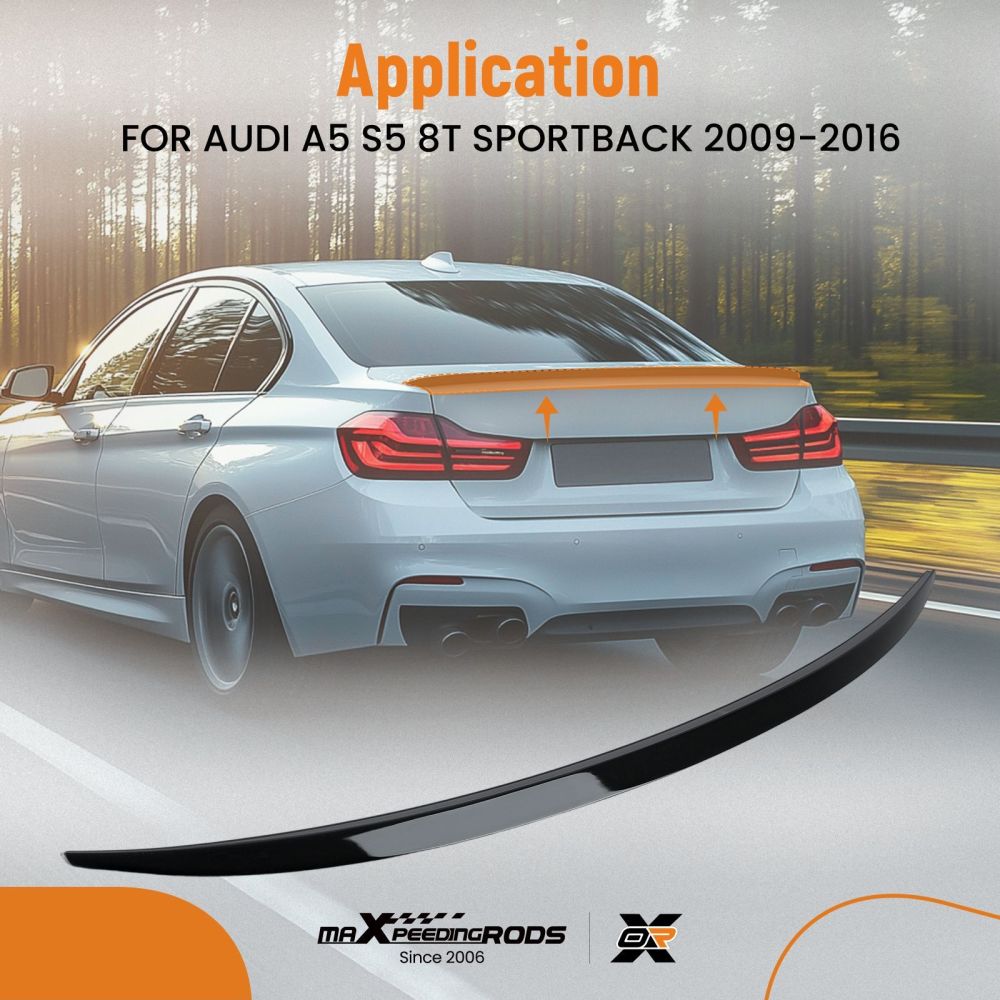 Rear Trunk Spoiler compatible for AUDI A5 S5 8T Sportback 2009-2016 ABS Painted Gloss Black