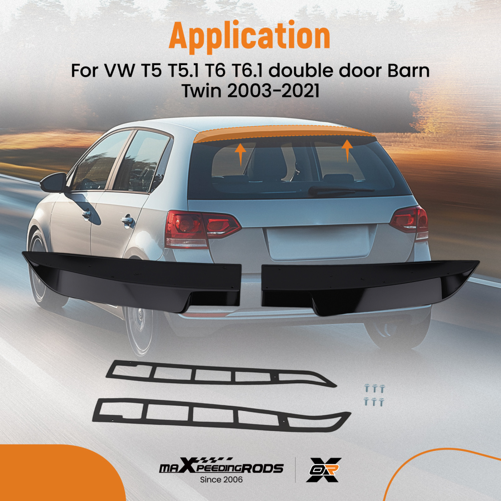 ABS Plastic Trunk Spoiler compatible for VW T5 T5.1 T6 T6.1 Double Door Glossy Black Rear