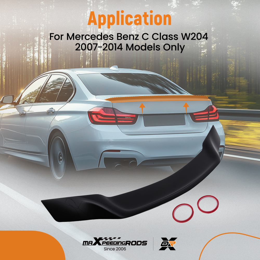 Gloss Black Boot Spoiler compatible for Mercedes C Class W204 2007-2014 Rear Trunk Wing ABS