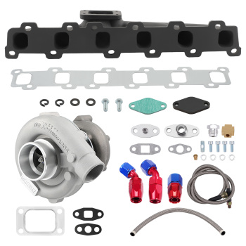 .63 A/R Stage III T04E T3/T4 Turbocharger+Oil Line+Manifold compatible for Nissan TD42 4.2L
