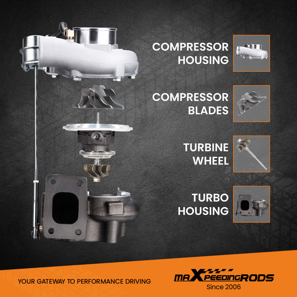 Pour GT2871 GT2860 SR20 CA18DET Turbocompresseur universelle 0.6 A / R 0.64 A / R bride à 5 boulons huile