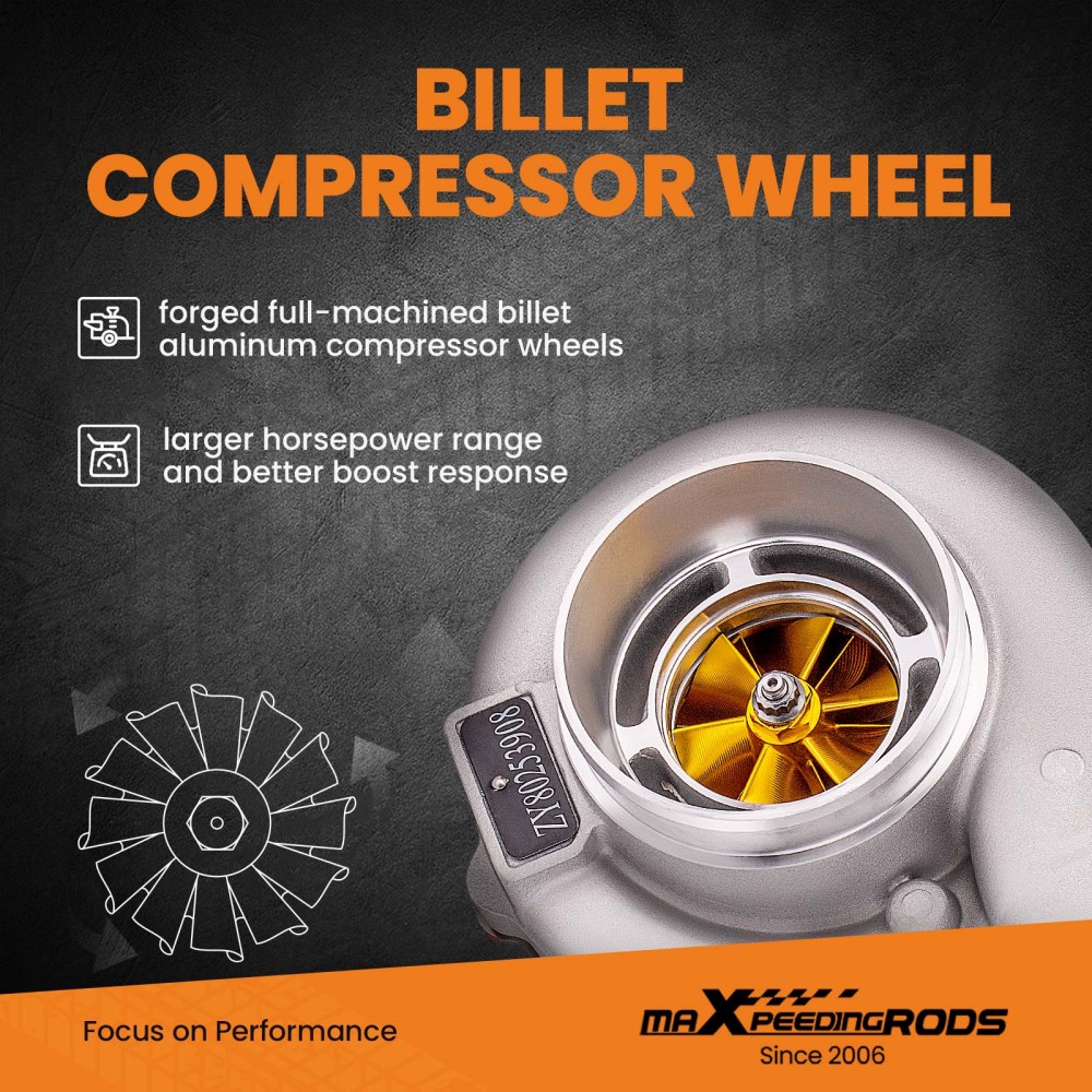 Strada di Caricabatterie turbo universale per GT3037 500HP compatibile per tutti i motori 4/6 cyl 2.5L-3.0L Turbocompressore con ruota del compressore in billet