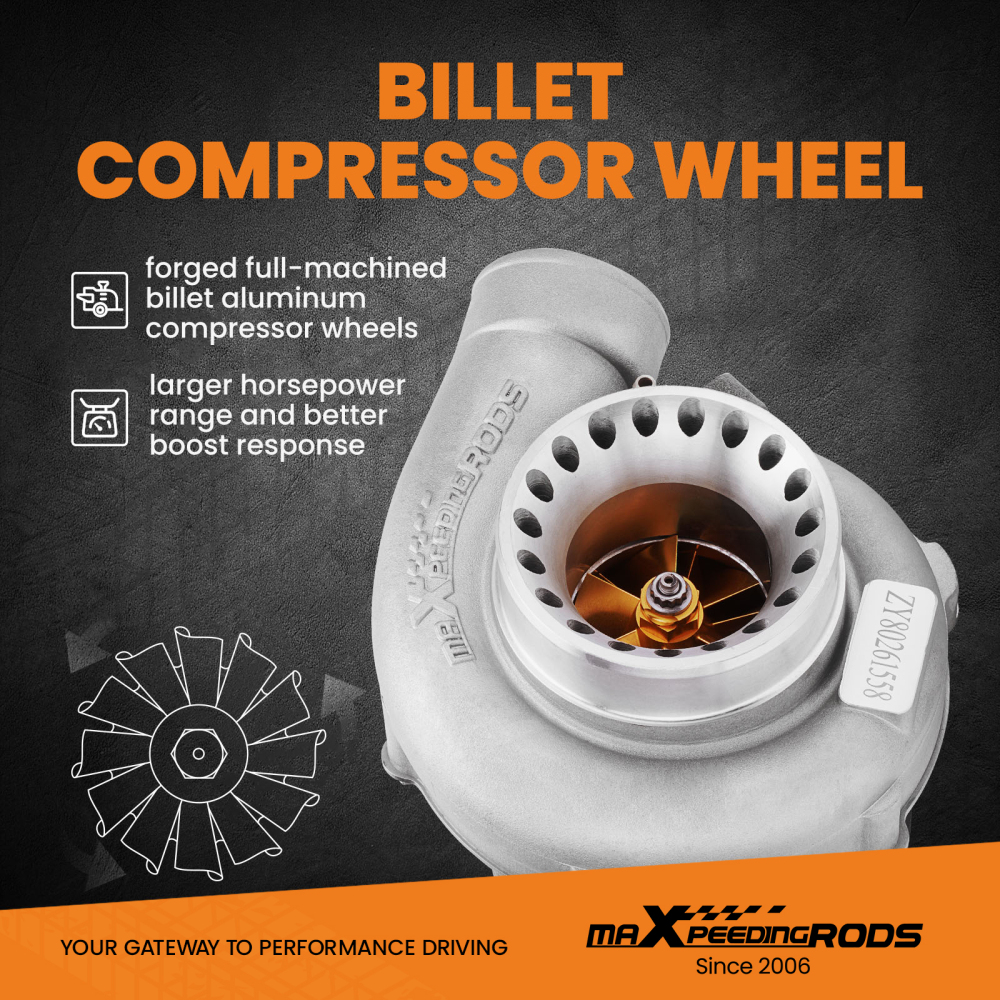 Street Racing Turbocompresor per GT35 GT3582 GT3582R turbina T3 flangia 4 bulloni Turbocompressore con ruota del compressore in billet